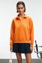 Camirel Women's Polo Neck Buttoned Embroidery Detailed Raglan Sleeve Comfort Fit Orange Sweatshirt - 2