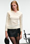 Castana Women's Polo Neck Buttoned Regular Fit Knitwear Ecru Sweater - 5