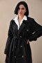 Black Trench Coat with Cross Pocket Detail - 3