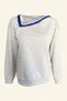 Gray Knitted Sweatshirt with Blue Embroidery Detail and Asymmetric Collar - 2