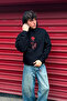 Roses Lovers Printed Oversize Unisex Black Hoodie - 4