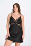 Arias Closet Premium Plus Size Satin Lace Embroidered Black 2-Piece Nightgown Robe Set Bigsize