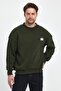 Men's High Neck Embroidered Oversized Sweatshirt Khaki - 4