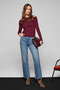Sissi Women's Organic Cotton Asymmetrical Collar Lycra Stretch Fabric Burgundy Blouse - 3