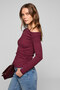 Sissi Women's Organic Cotton Asymmetrical Collar Lycra Stretch Fabric Burgundy Blouse - 2