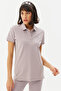 Women's Beige Buttoned Polo Collar Short Sleeve Cotton T-Shirt 8719