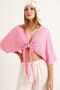 Front tie batwing sleeve women's blouse - pink - 3