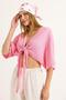 Front tie batwing sleeve women's blouse - pink - 2