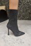 Suede Gray Stone Thin Heeled Women's Boots Black - 6