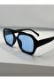 Black Oversize Geometric Sunglasses – Blue Glass Triangle Bridge Detail - 2