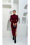 Long Sleeve Belted Slit Knitted Crepe Dress - 6