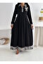 Women's Black Color Leopard Pattern Detailed Belted Hijab Suitable Long Length Dress - 3