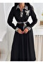 Women's Black Color Leopard Pattern Detailed Belted Hijab Suitable Long Length Dress - 4