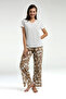 Women's V-Neck Pigment Printed Summer Regular Fit Cream Pajama Set Pc9015-S-V1 - 3