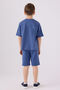 Boy's Crew Neck Wrap Embroidered Summer Regular Fit Blue Bermuda Suit Us1779-C-V8 - 5