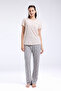Women's Hakim Collar Pigment Printed Summer Regular Fit Cream Pajama Set Pc8961-S-V1 - 3