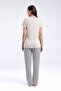 Women's Hakim Collar Pigment Printed Summer Regular Fit Cream Pajama Set Pc8961-S-V1 - 5