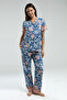 Women's Shirt Collar Pigment Printed Summer Regular Fit Blue Shirt Pajama Set Ar3201-S-V2 - 3