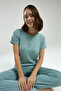 Women's Hakim Collar Pigment Printed Summer Regular Fit Green Pajama Set Pc8985-S-V1