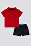 Baby Boy Polo Collar Pigment Printed Summer Regular Fit Red Baby Set Usb1834-B-V5