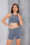 Women's Dark Gray Short T-Shirt Shorts Set Msc502 - 3