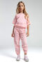 Girl's Crew Neck Pigment Printed Summer Regular Fit Pink Pajama Set Us2083-C-V2