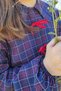 Girl's Ribbon Checkered Navy Blue Modest Shirt - 6