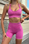 Prime Fit - Pink High Waist Seamless Push-Up Recovery Shorts Leggings - 4