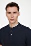 Men's Slim Fit Slim Fit 100% Cotton Plain Pique Navy Blue Prevailing Collar T-Shirt - 2