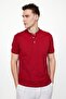 Men's Slim Fit Slim Fit 100% Cotton Plain Pique Claret Red Prevailing Collar T-Shirt - 2