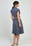 Women's Collared Off-Shoulder Double Pocket Belted Linen Effect Dress Slim Fit - 4