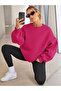 Women's Crew Neck Basic Oversized Sweatshirt Fuchia - 5