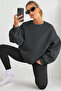 Women's Crew Neck Basic Oversize Sweatshirt Smoked - 6
