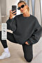 Women's Crew Neck Basic Oversize Sweatshirt Smoked