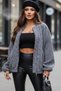 Gray Winter Extra Loose Loose Waist Elastic Large Pocket Zip-Up Jacket Coat