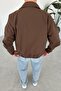 Brown Basic Relaxed Jacket with Snap Buttons - 3