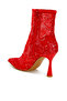 Women Sequin Lace Boots in Red - 3