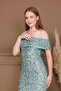 Sequin Boat Neck Pencil Long Dress - Mint Green - 5