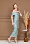 Sequin Boat Neck Pencil Long Dress - Mint Green - 6