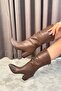 Women's Sasha Brown Leather Gusseted Back Zipper Thick Heeled Pointed Toe Mid-Size Boots - 4