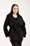 Women's Black Aller Detailed Lined Short Trench Coat - 6