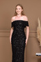 Sequin Fabric Boat Neck Pencil Dress - Black - 5
