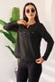 Lupinn Fashion Women's Black Glitter / Glittery Shiny Striped Pocket Detail Long Sleeve Blouse