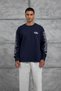 Men's Sweatshirt with Lettering on the Sleeve Oversized Sweatshirt Navy Blue Oversized Crew Neck - 5