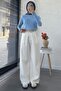 Front Pleated Detail Palazzo Women's Trousers - White - 5