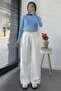 Front Pleated Detail Palazzo Women's Trousers - White - 3