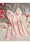 Short Satin Nightgown with Lace Details - 3