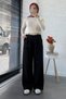 Front Pleated Detail Palazzo Women's Trousers - Black - 3