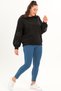 Women's Plus Size Black Crew Neck Sweatshirt with Star Detail on the Sleeves and Stone and Pearl Detail 65N39144 - 6