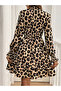 Women's Long Sleeve Semi-Turtleneck Leopard Printed Modal Mini Dress - 3